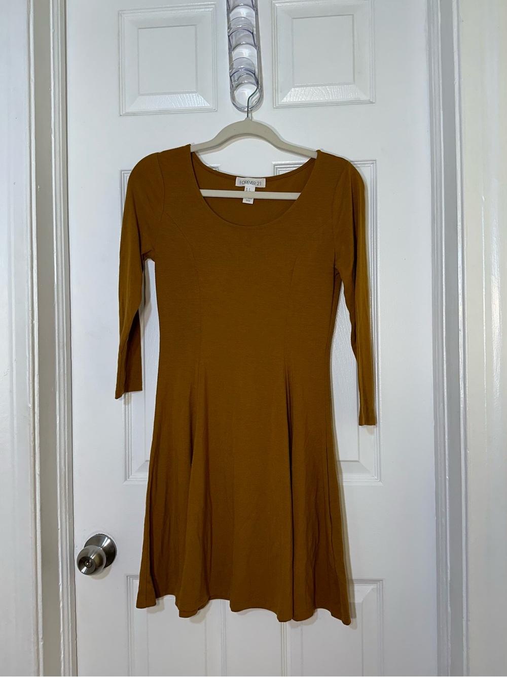 Forever 21 Mustard Long Sleeve Scoop Neck A-Line Dress